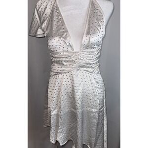 We Wore What Dress Womens Sz 2 White Crystal Satin Cocktail Mini Asymmetrical